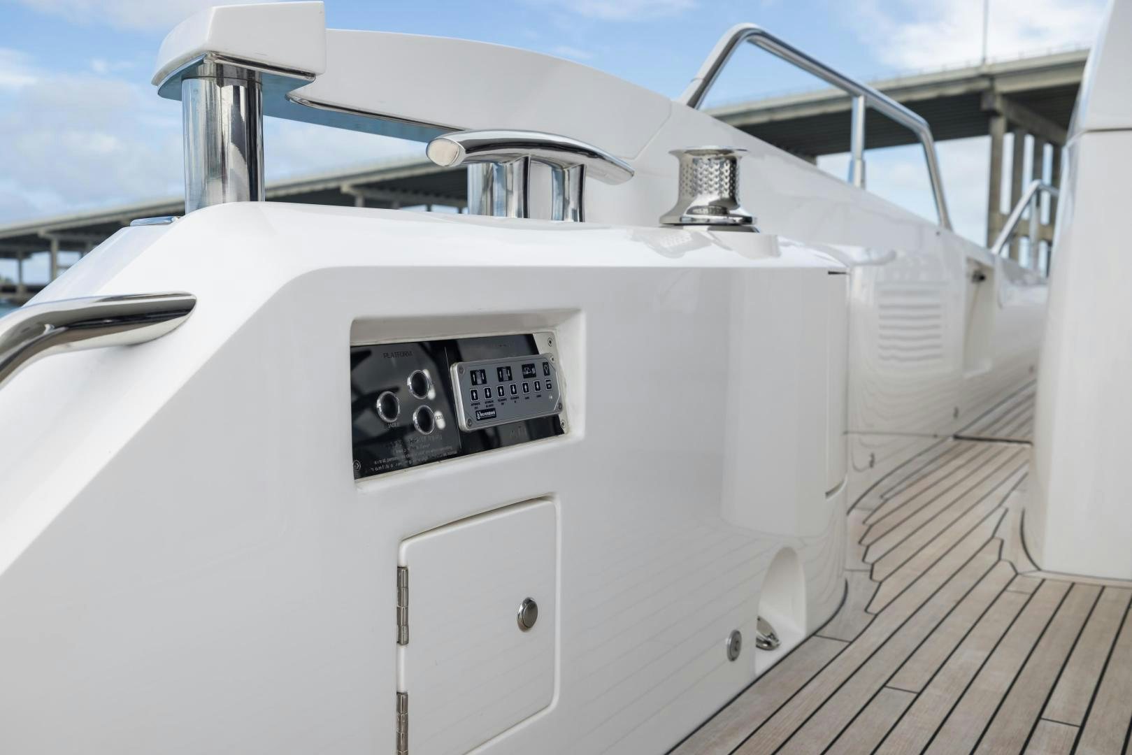 a white boat with a dial aboard MR. G Yacht for Sale