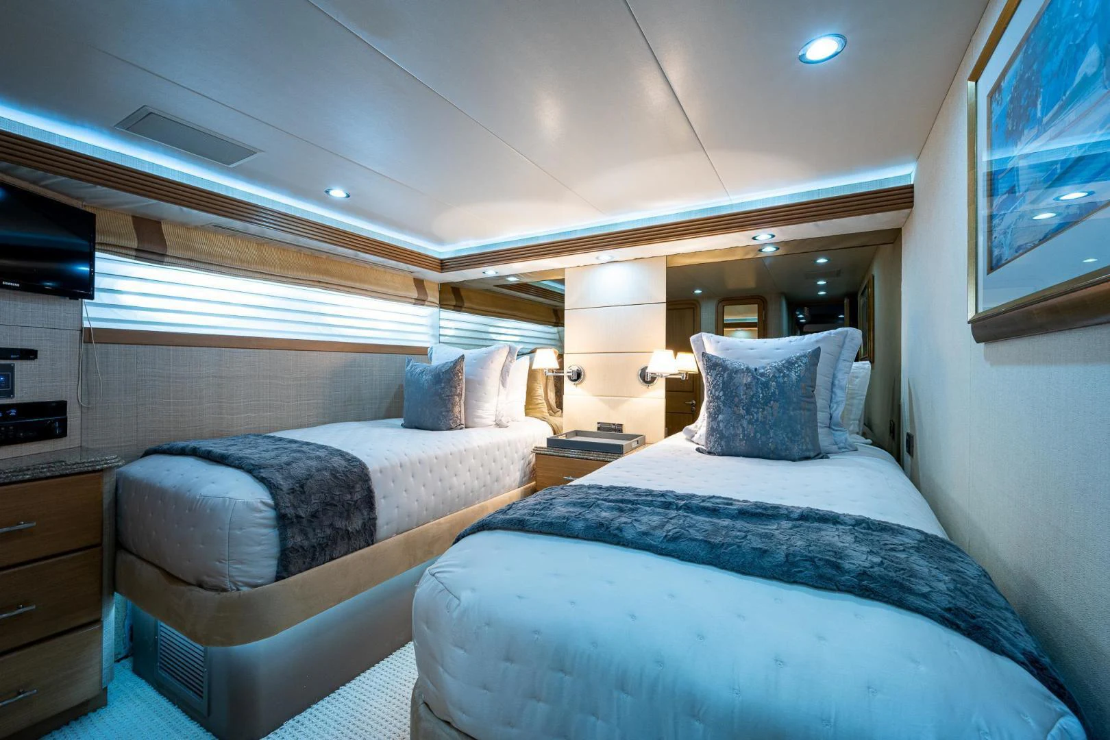 a couple of beds in a room aboard ATLANTIC Yacht for Sale