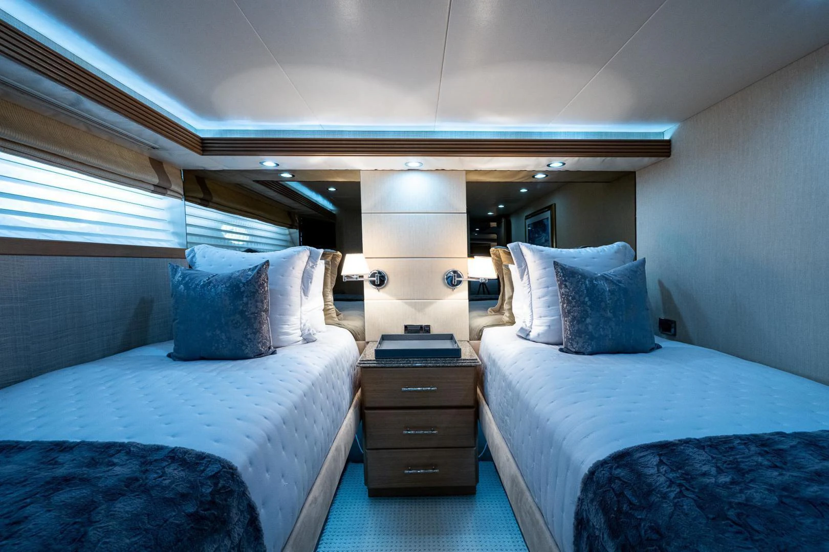 a couple of beds in a room aboard ATLANTIC Yacht for Sale