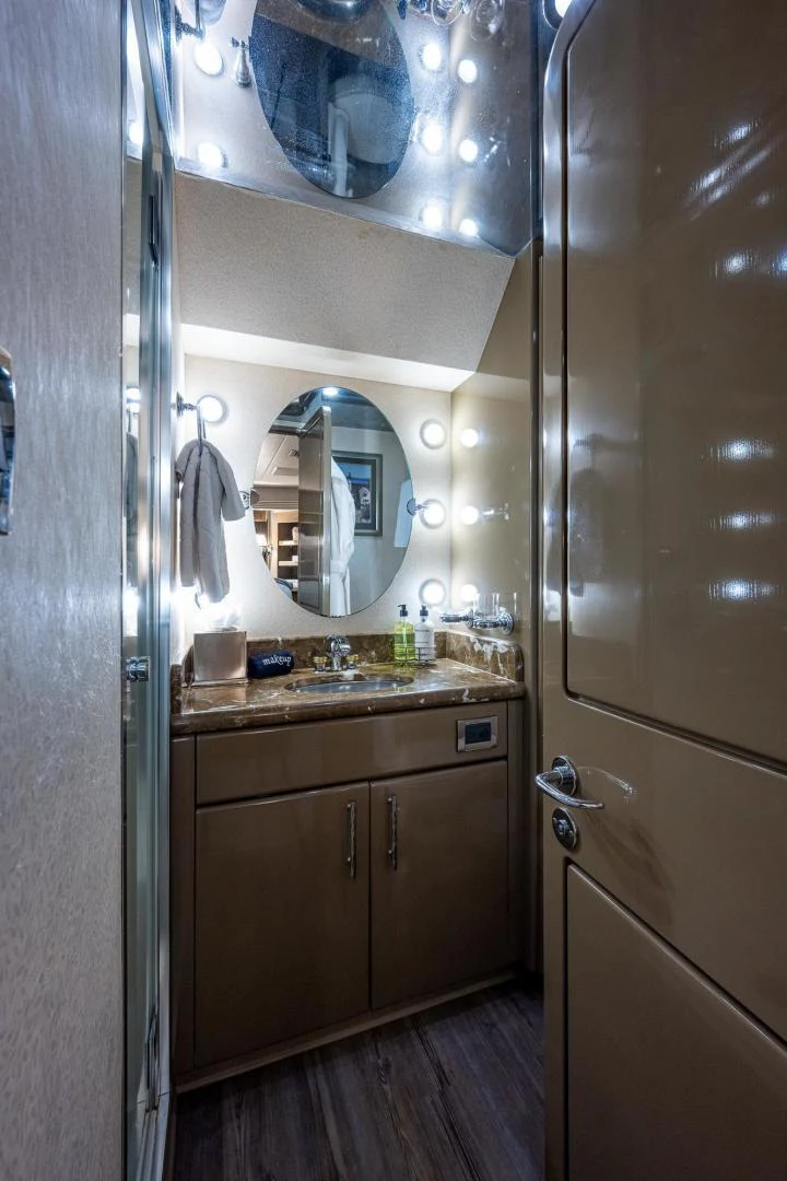 a bathroom with a sink and a mirror aboard ATLANTIC Yacht for Sale