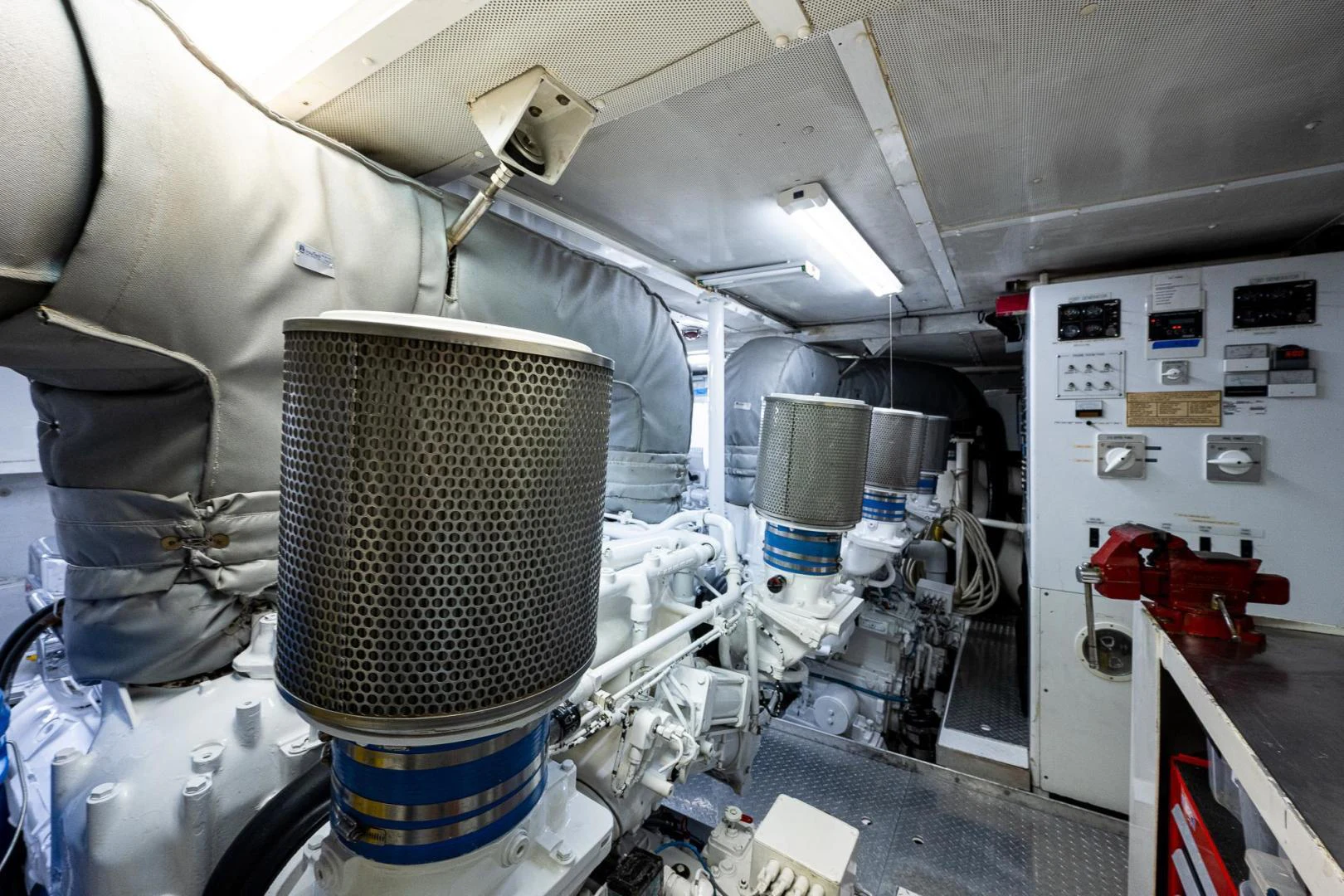 a large room with a large metal bucket on the ceiling aboard ATLANTIC Yacht for Sale