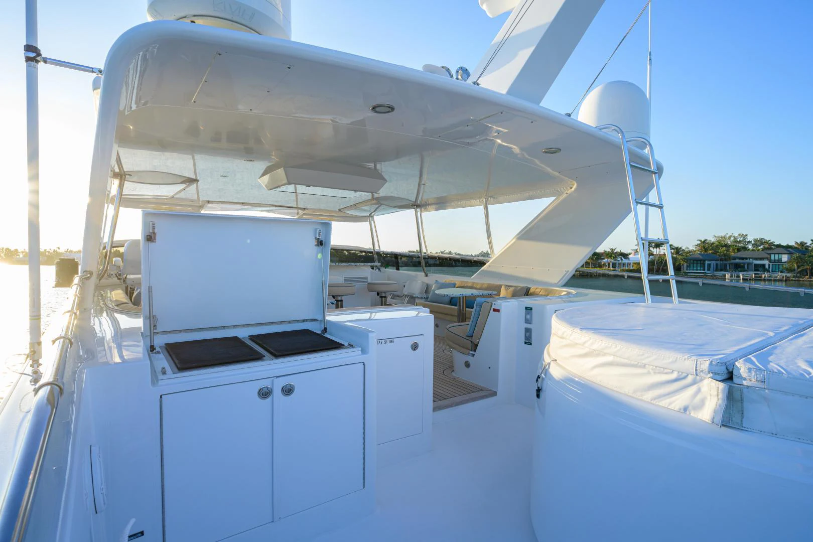 a large white satellite dish on a boat aboard IRISH EI'S Yacht for Sale