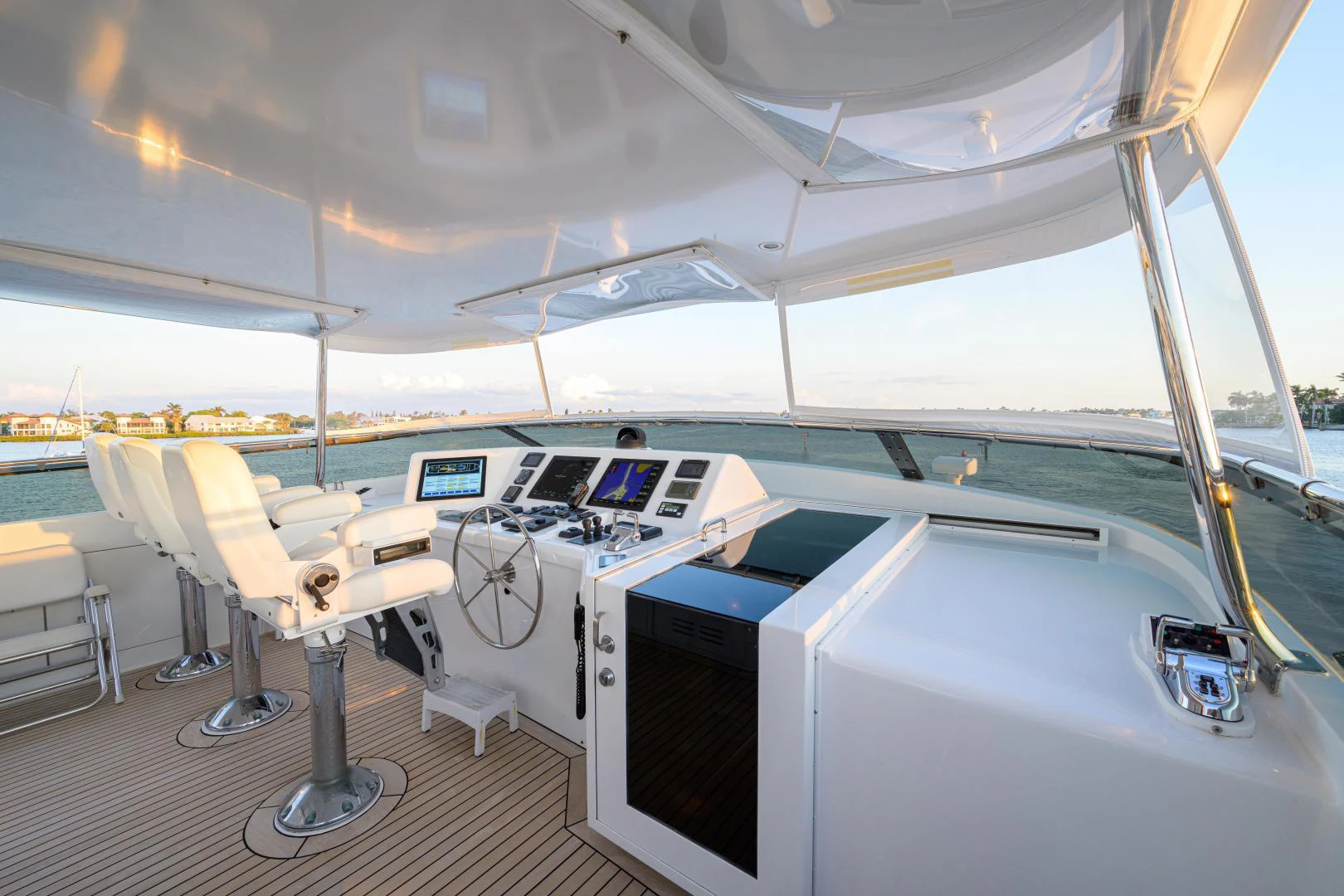 a boat with a desk and chairs aboard IRISH EI'S Yacht for Sale