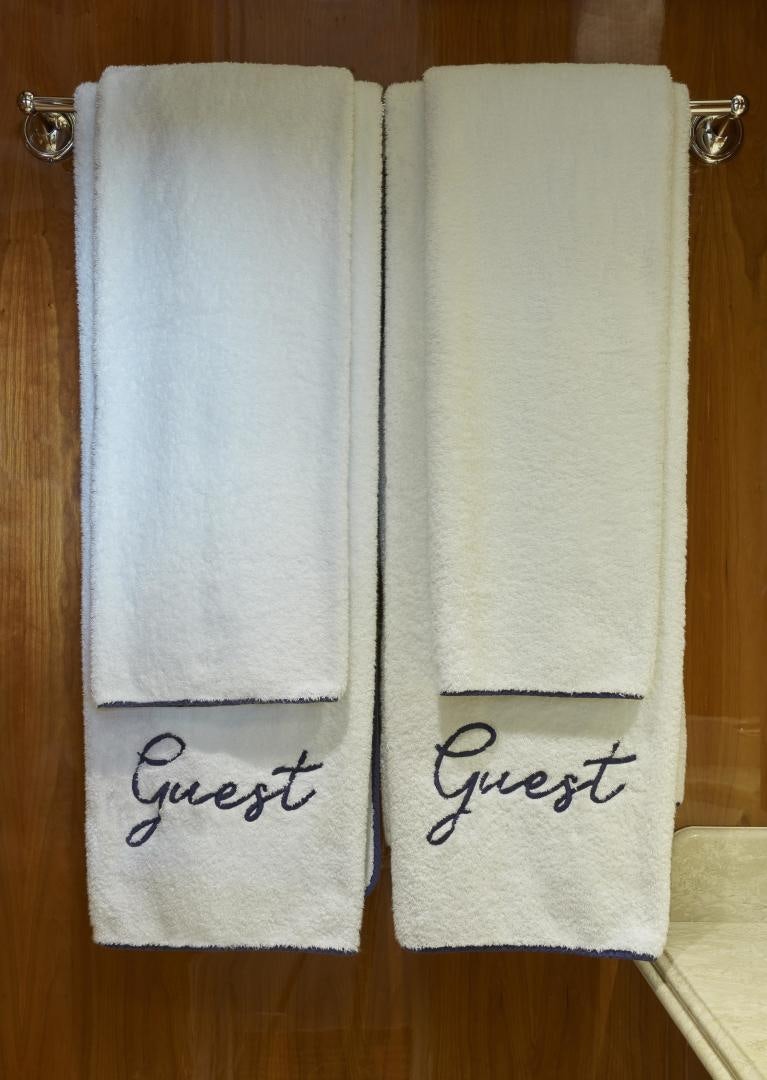 a white towel on a wall aboard GRACE Yacht for Sale