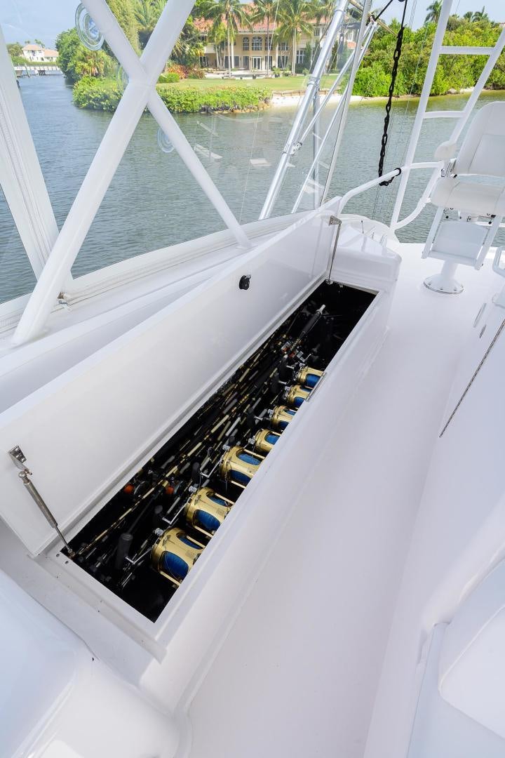 a white boat with a white railing aboard LA LADY Yacht for Sale