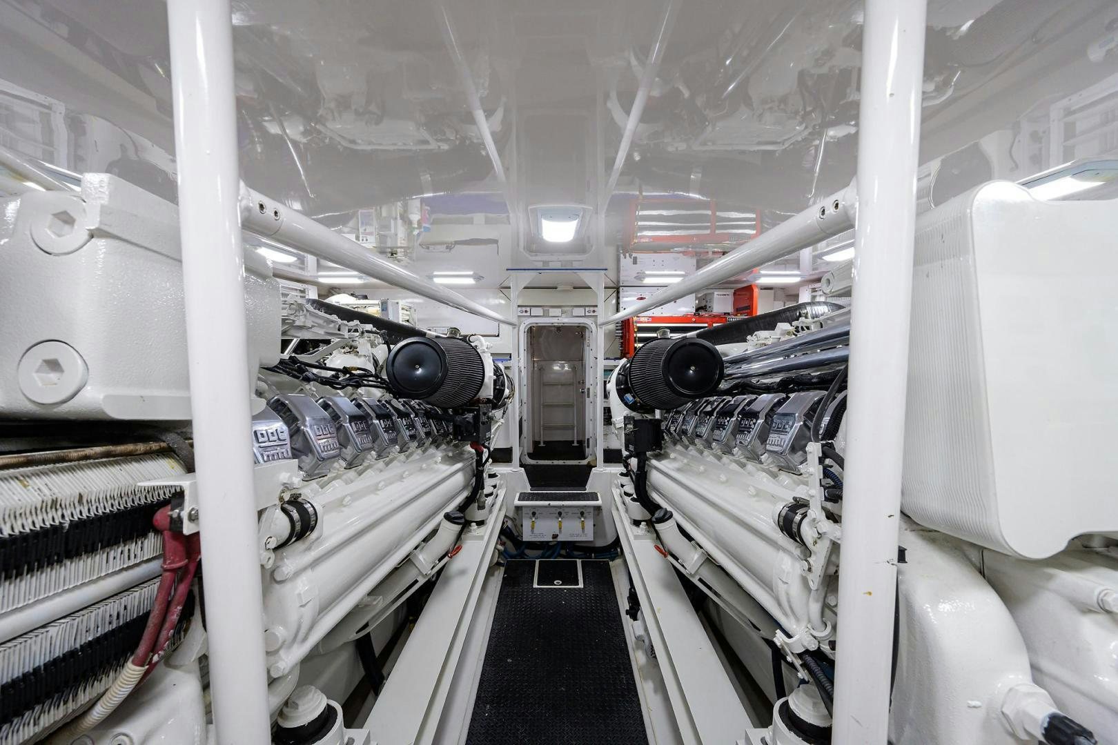 a large factory with white pipes aboard LA LADY Yacht for Sale