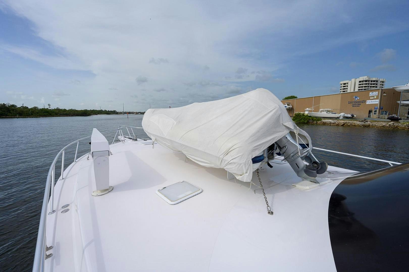 a white tent on a boat aboard LA LADY Yacht for Sale