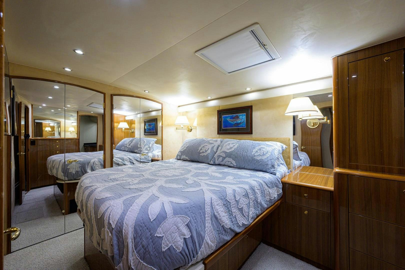 a couple of beds in a hotel room aboard LA LADY Yacht for Sale
