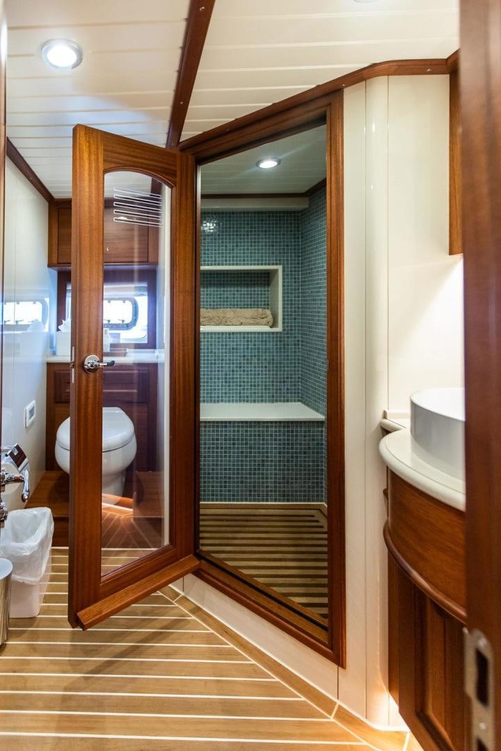 a shower unit in a bathroom aboard JESSICA Yacht for Sale