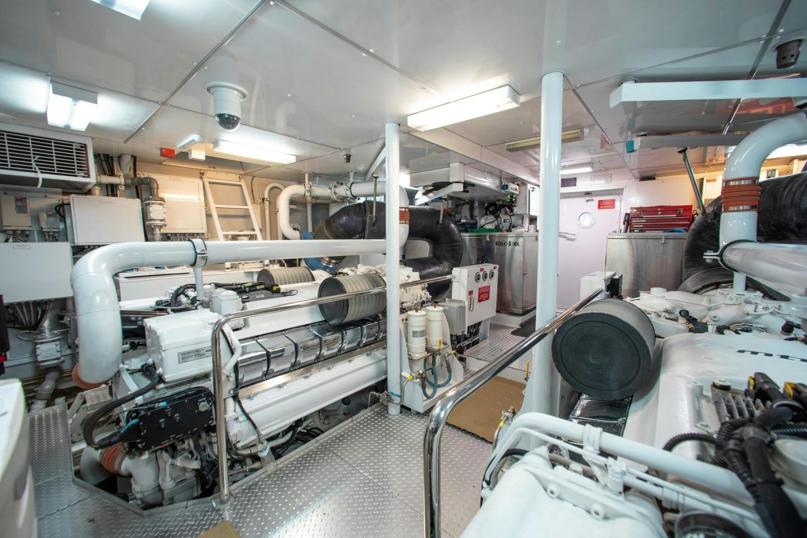 a room with machines and pipes aboard BLACKSHEEP Yacht for Sale