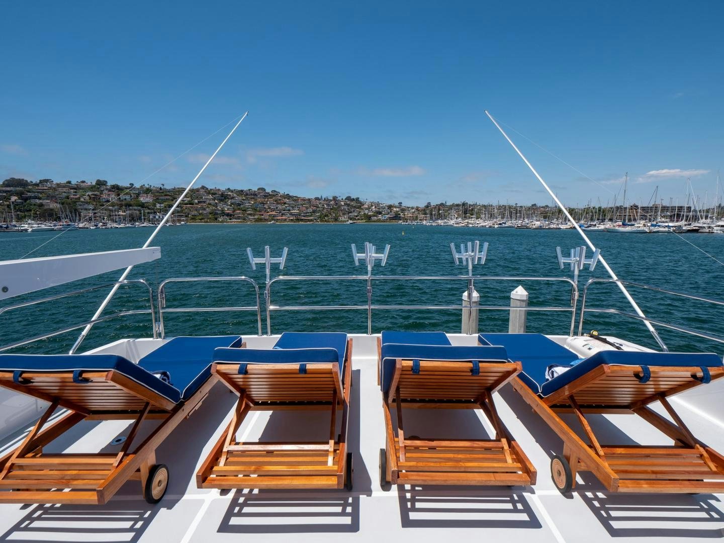 a row of chairs on a boat aboard LONE WOLF Yacht for Sale