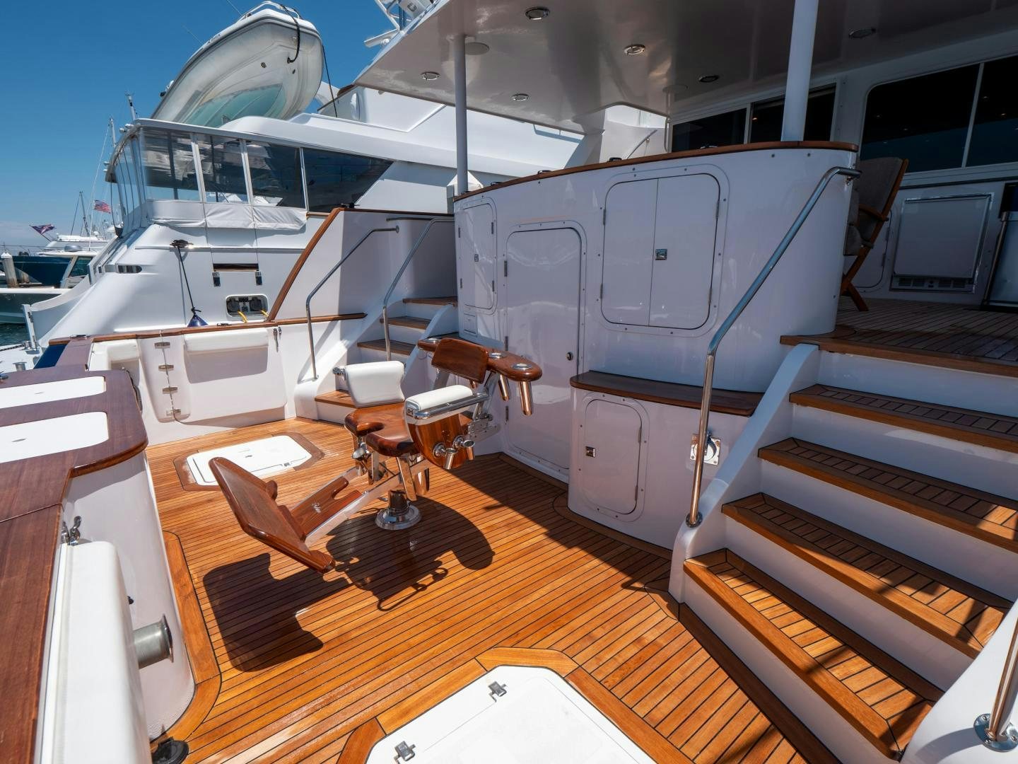 a boat on a deck aboard LONE WOLF Yacht for Sale