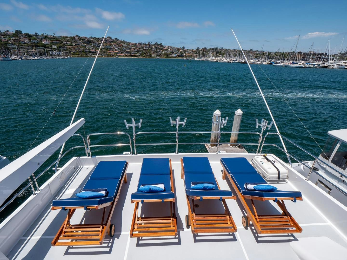a row of chairs on a boat aboard LONE WOLF Yacht for Sale