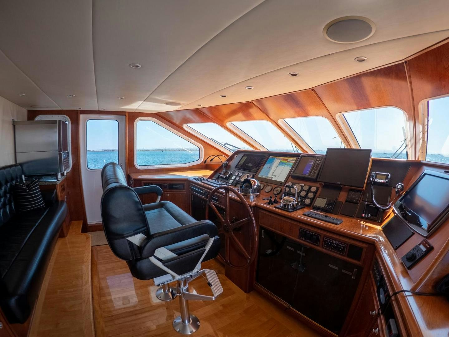 a room with a desk and computer aboard LONE WOLF Yacht for Sale