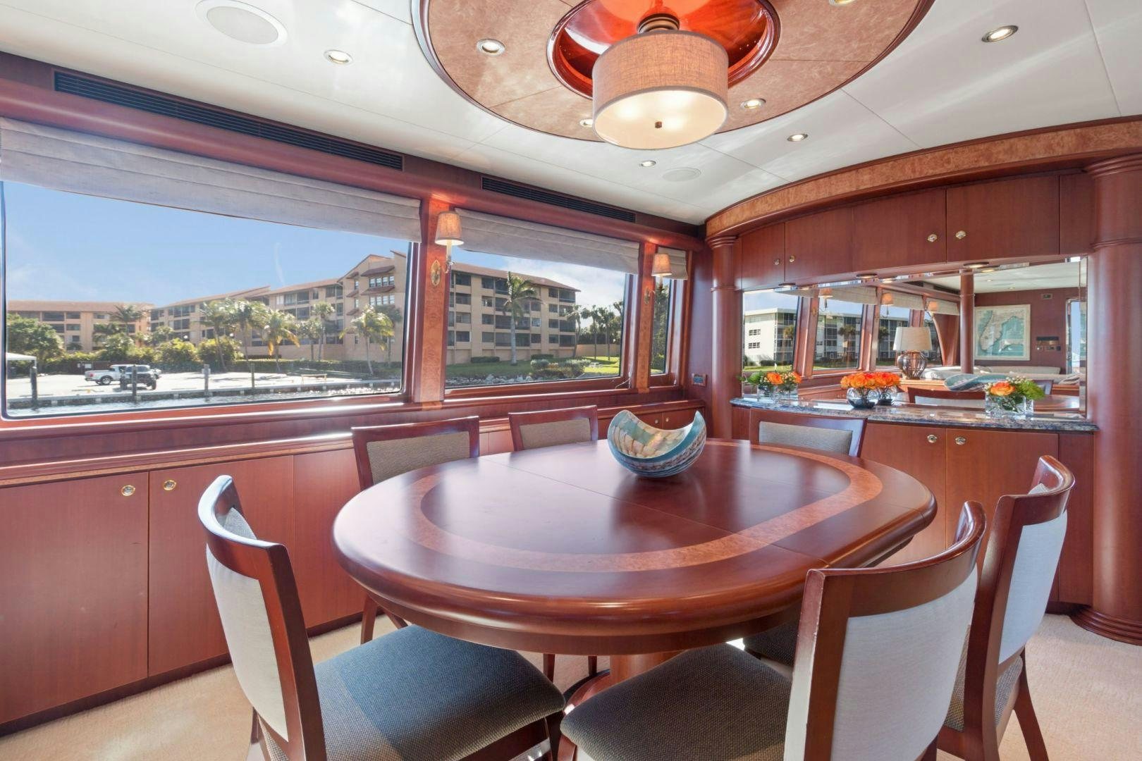 a dining table in a restaurant aboard WINDWARD Yacht for Sale