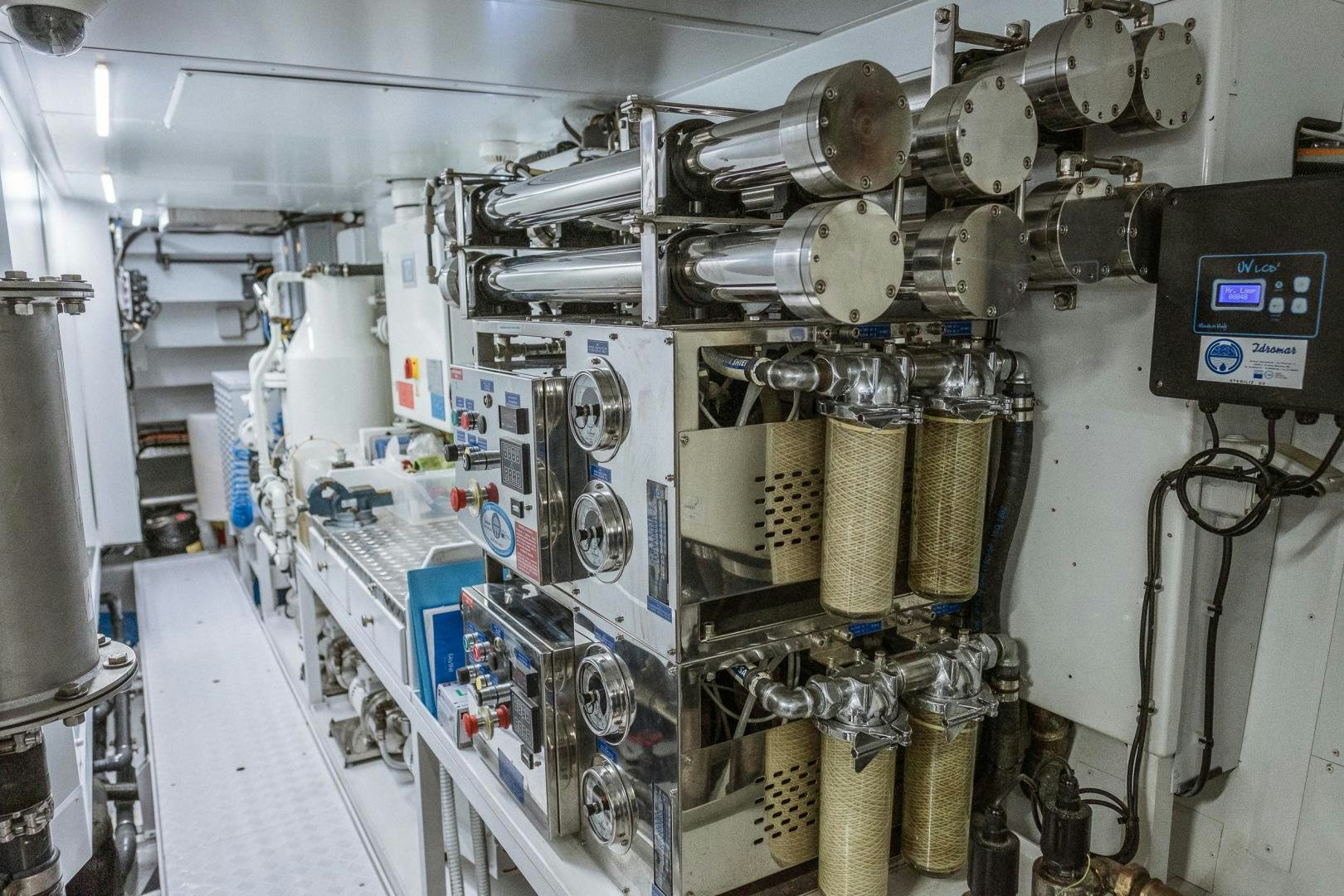 a large room with machinery aboard AKAR XIII Yacht for Sale