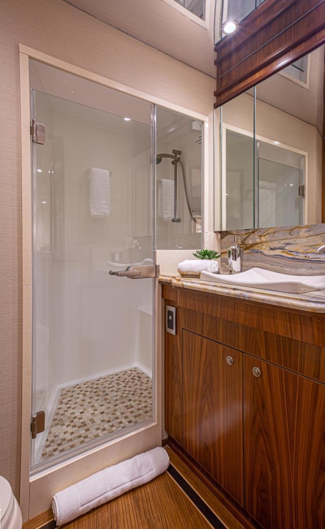 a bathroom with a shower unit aboard SPECULATOR Yacht for Sale