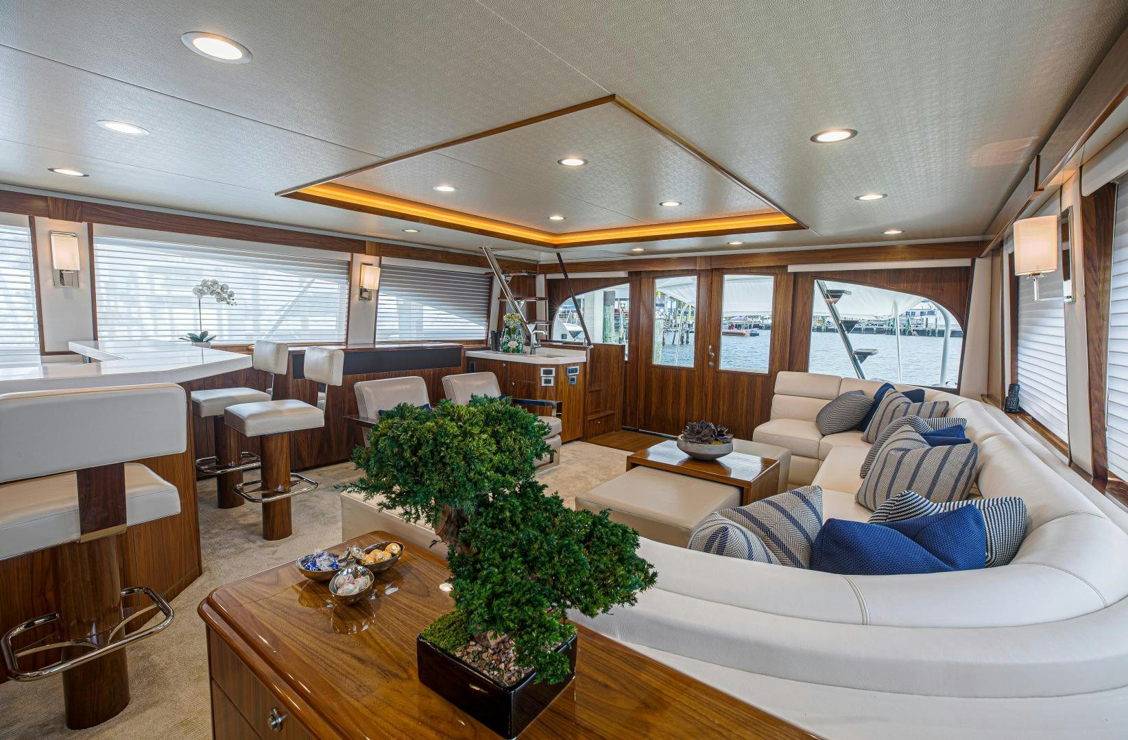 a living room with a large open floor plan aboard SPECULATOR Yacht for Sale