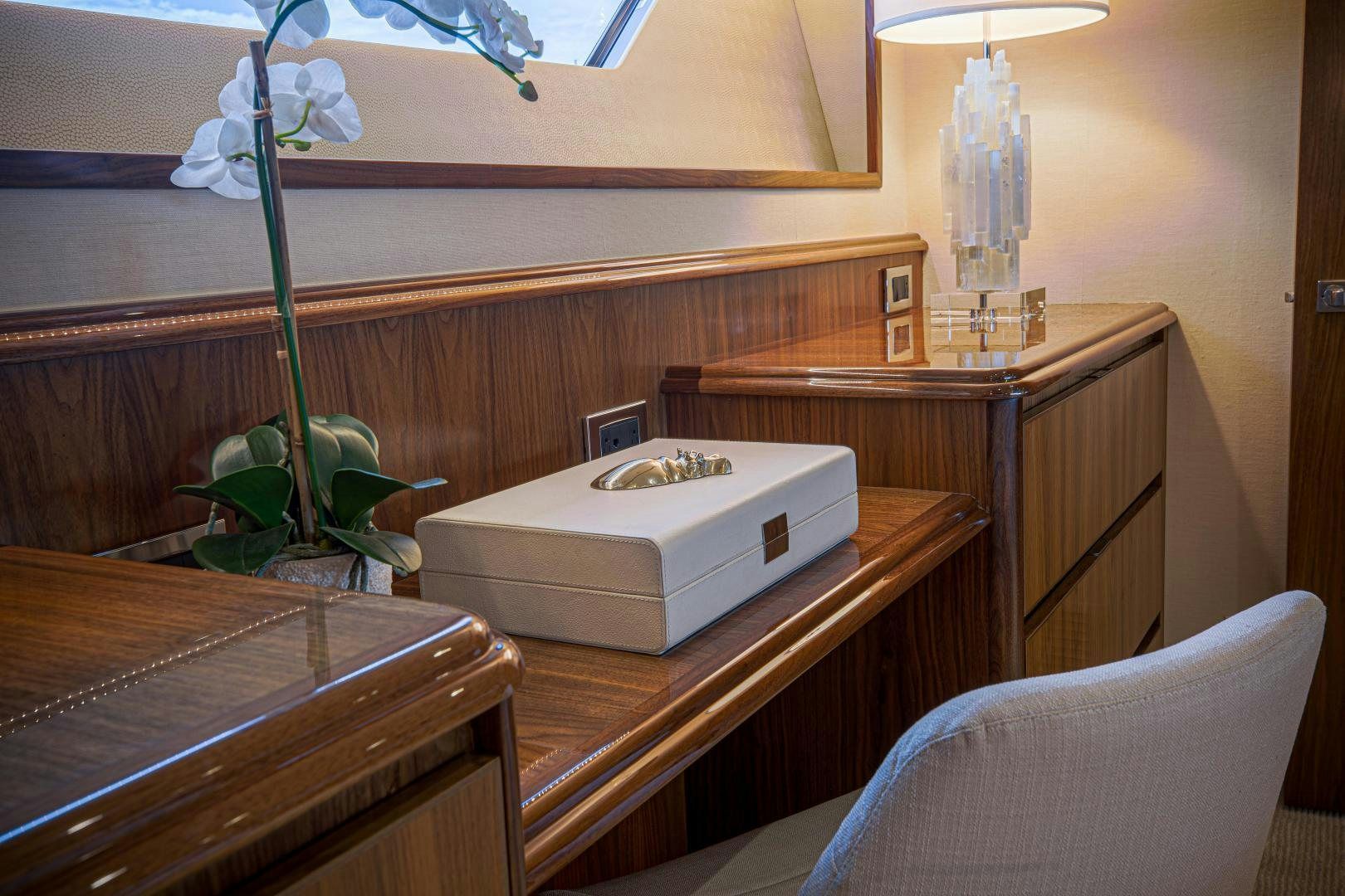 a white box on a table aboard SPECULATOR Yacht for Sale