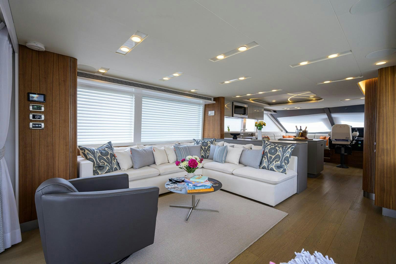 a living room with a couch and a table aboard MY 3 GALS Yacht for Sale