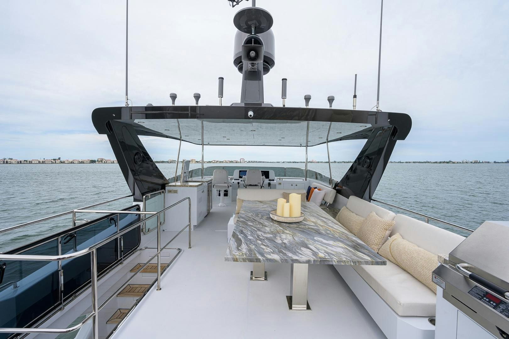 a large ship in the water aboard MY 3 GALS Yacht for Sale