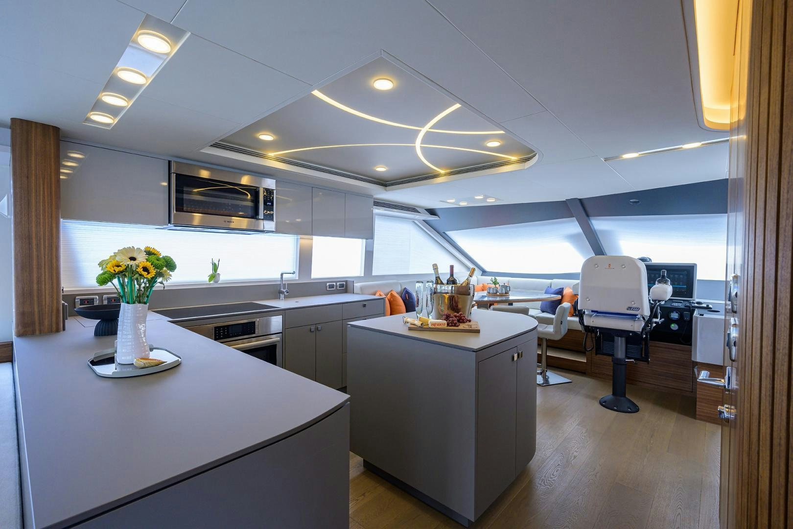 a kitchen with a large ceiling aboard MY 3 GALS Yacht for Sale