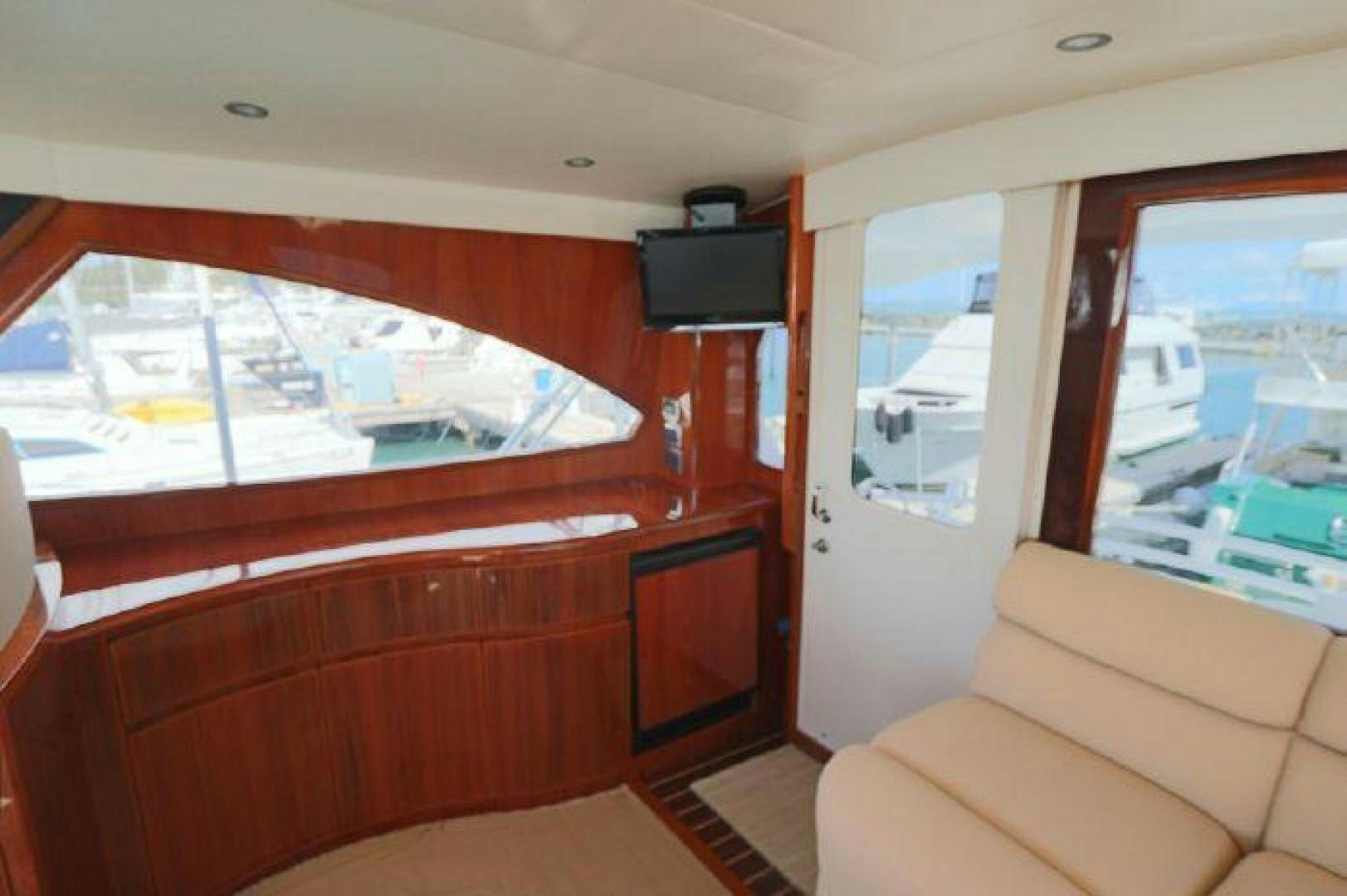 a living room with a large window aboard GABEA Yacht for Sale