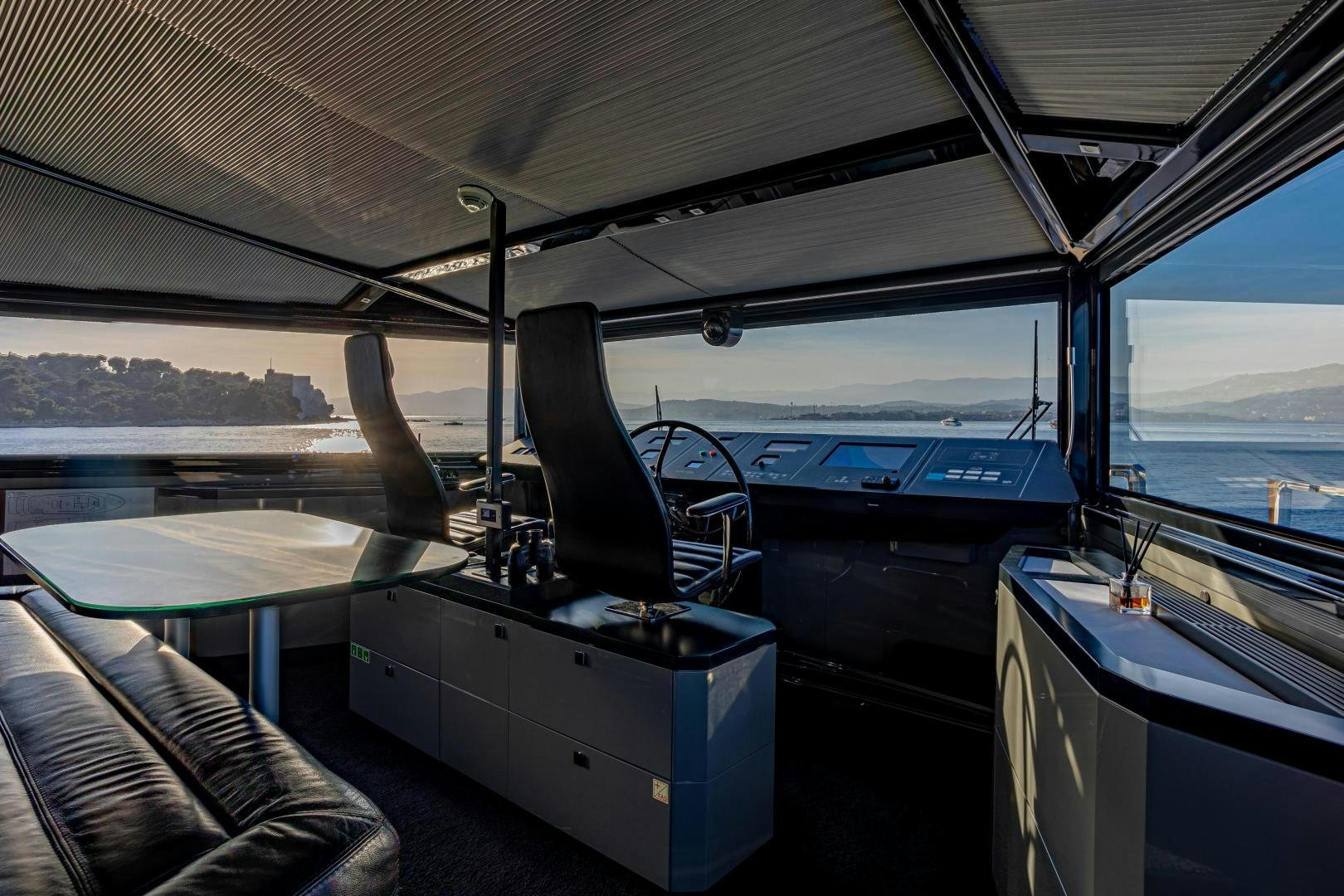 inside of a vehicle aboard M Yacht for Sale