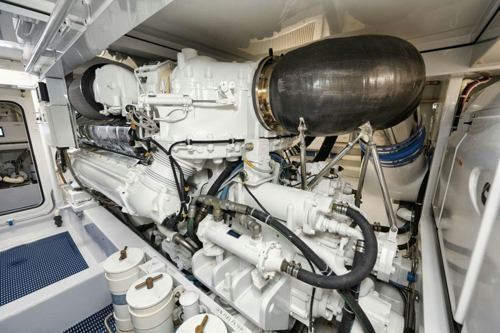 a close-up of a car engine aboard SIR REEL Yacht for Sale