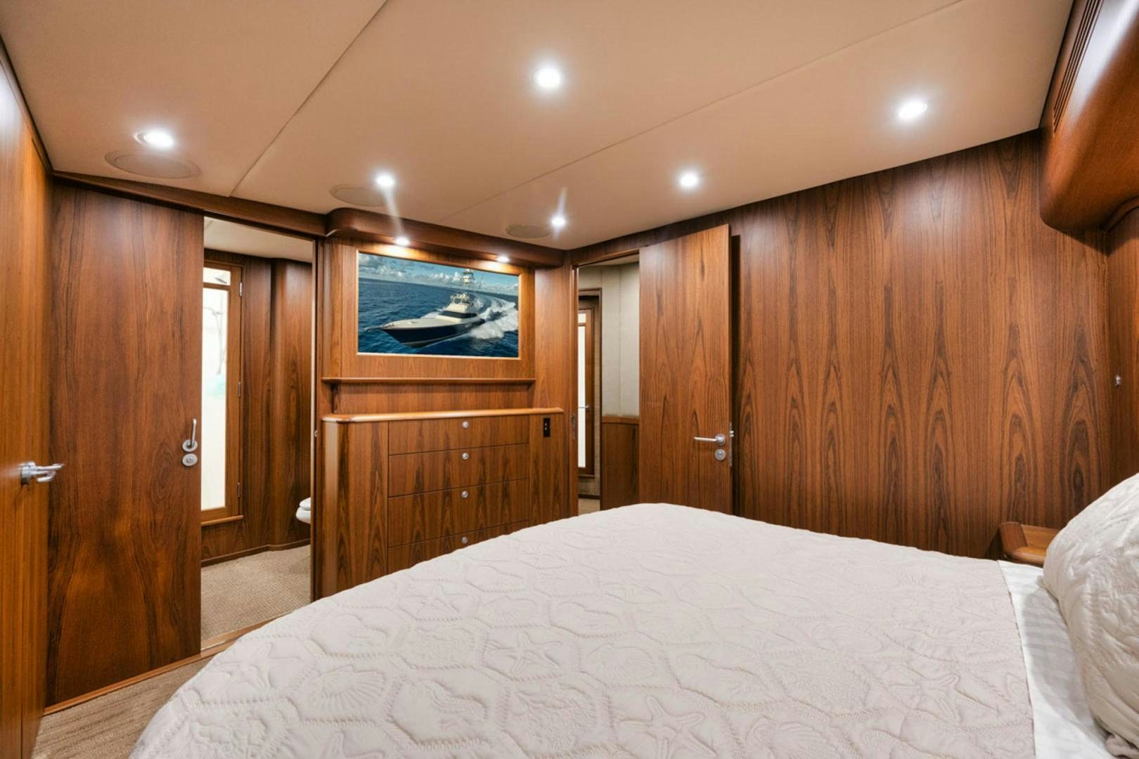 a bed in a room aboard SIR REEL Yacht for Sale