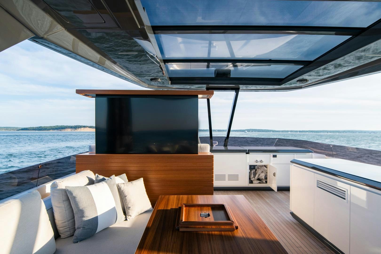 a boat on the water aboard FERRETTI 850 Yacht for Sale