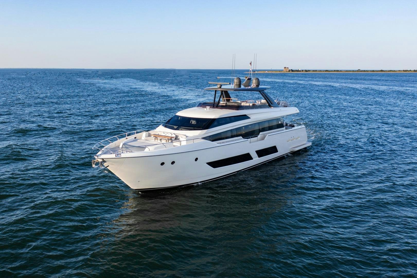 a white yacht in the water aboard FERRETTI 850 Yacht for Sale