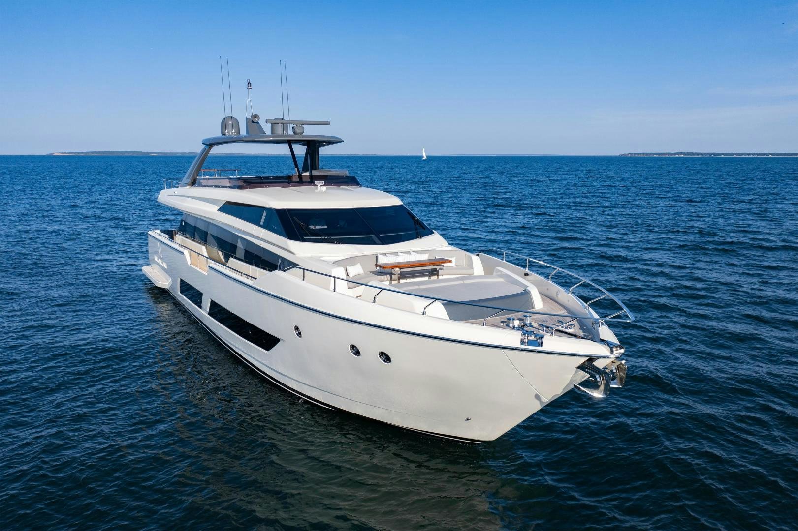 a white yacht in the water aboard FERRETTI 850 Yacht for Sale