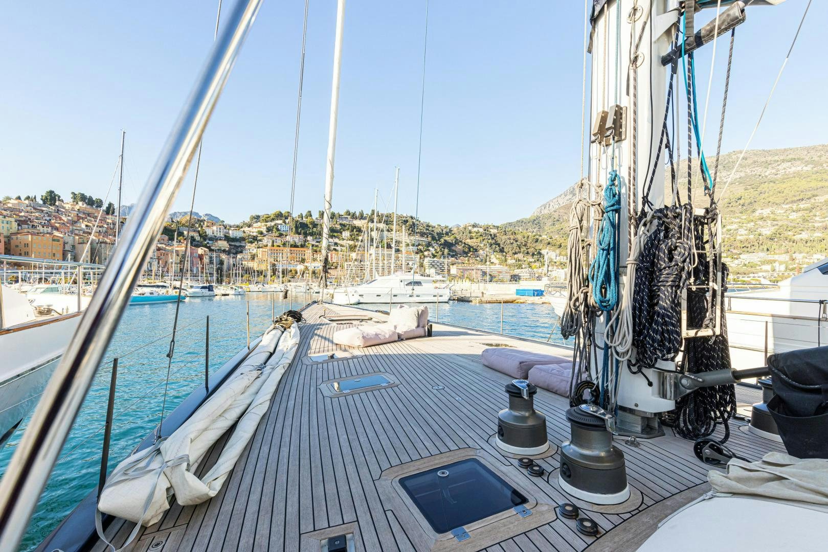 a boat docked at a pier aboard FANCY Yacht for Sale