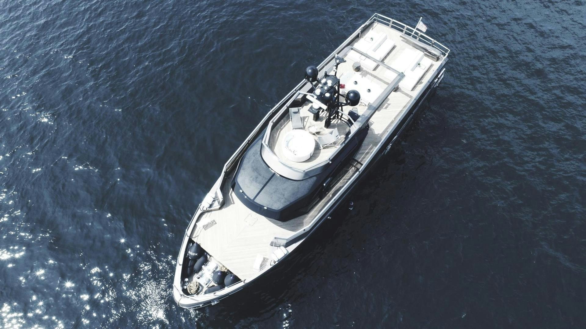a high angle view of a boat aboard EVADNE ROCK 85 HULL 4 Yacht for Sale