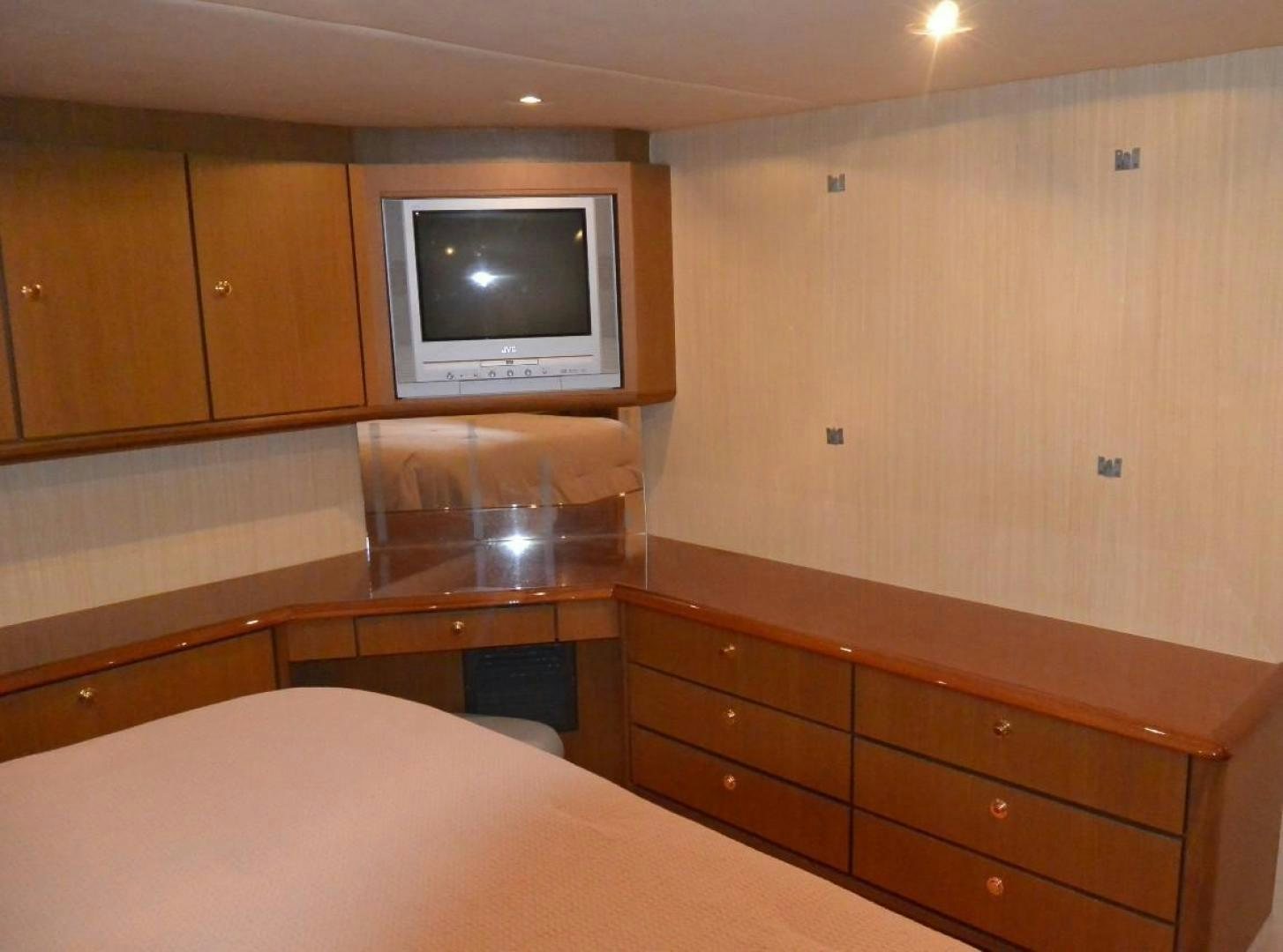 a room with a tv and dresser aboard DOG HOUSE Yacht for Sale