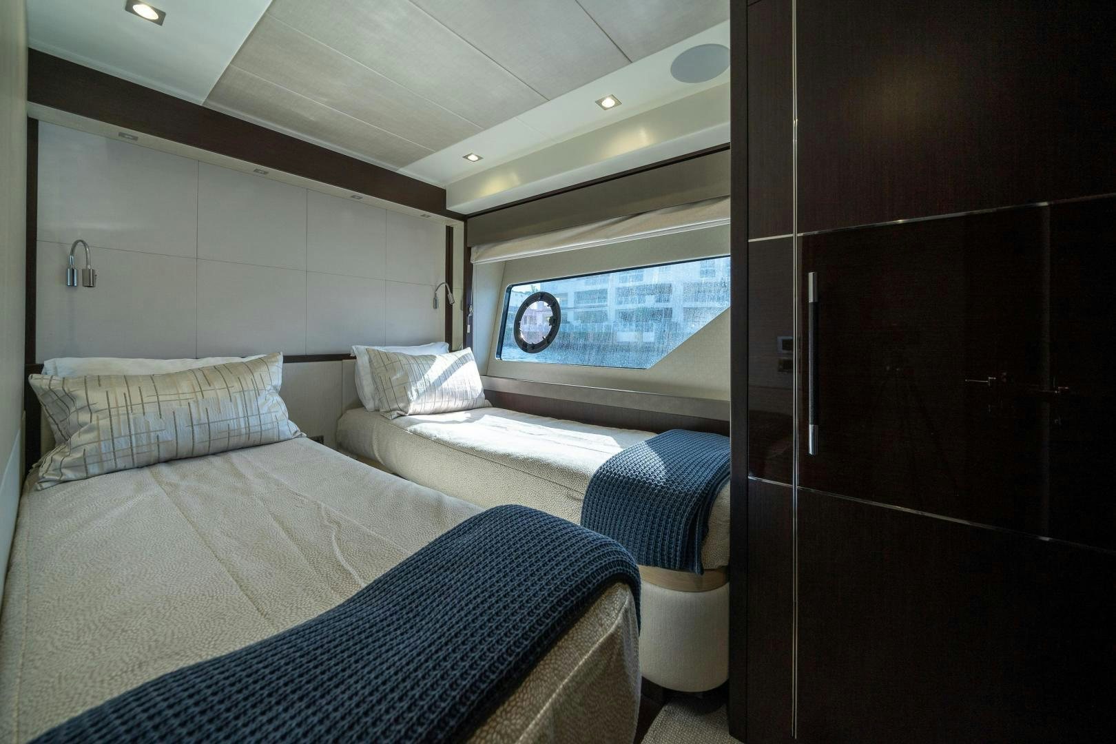 a room with two beds aboard Life for Sale Yacht for Sale