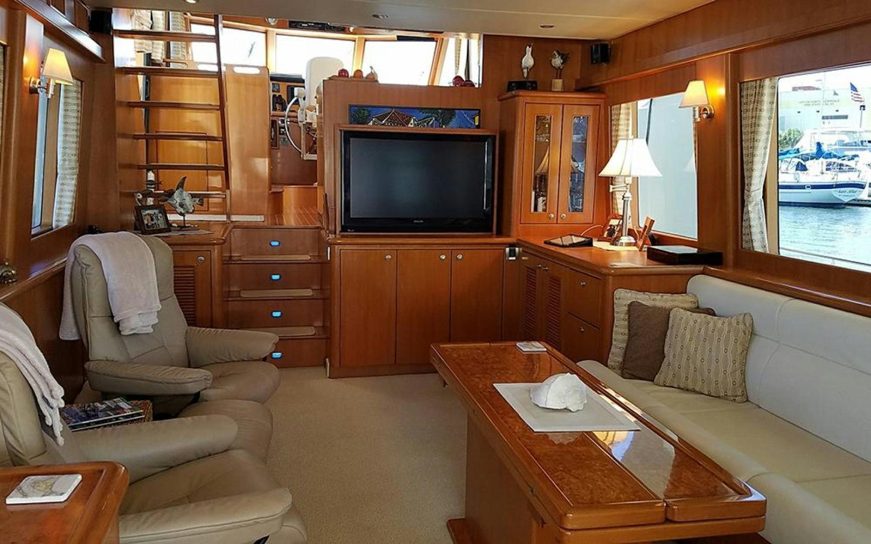 a living room with a tv and a couch aboard GOWIN PLACES IV Yacht for Sale