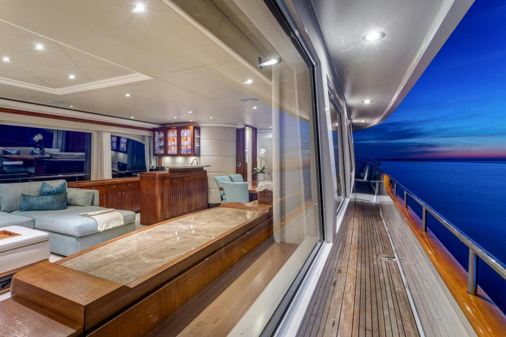 a room with a wood floor and a wood floor aboard PURA VIDA Yacht for Sale