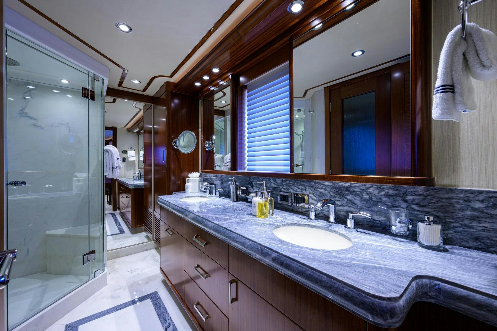 a bathroom with a countertop sink aboard LADY JJ Yacht for Sale