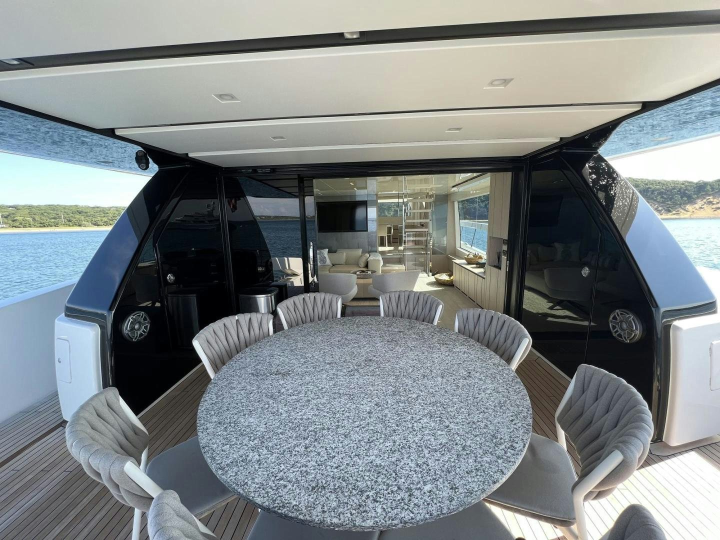 inside of a car aboard Twenty One Yacht for Sale
