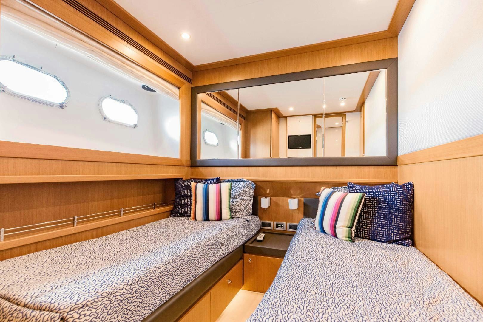a room with two beds aboard SHE RUNS WET Yacht for Sale