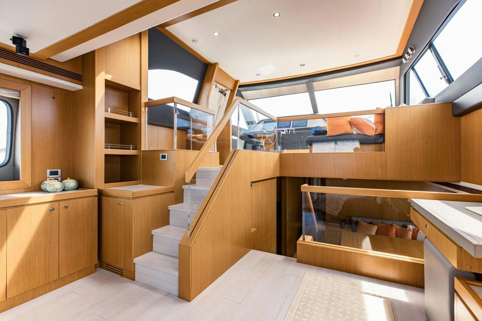 a wooden staircase in a house aboard SHE RUNS WET Yacht for Sale