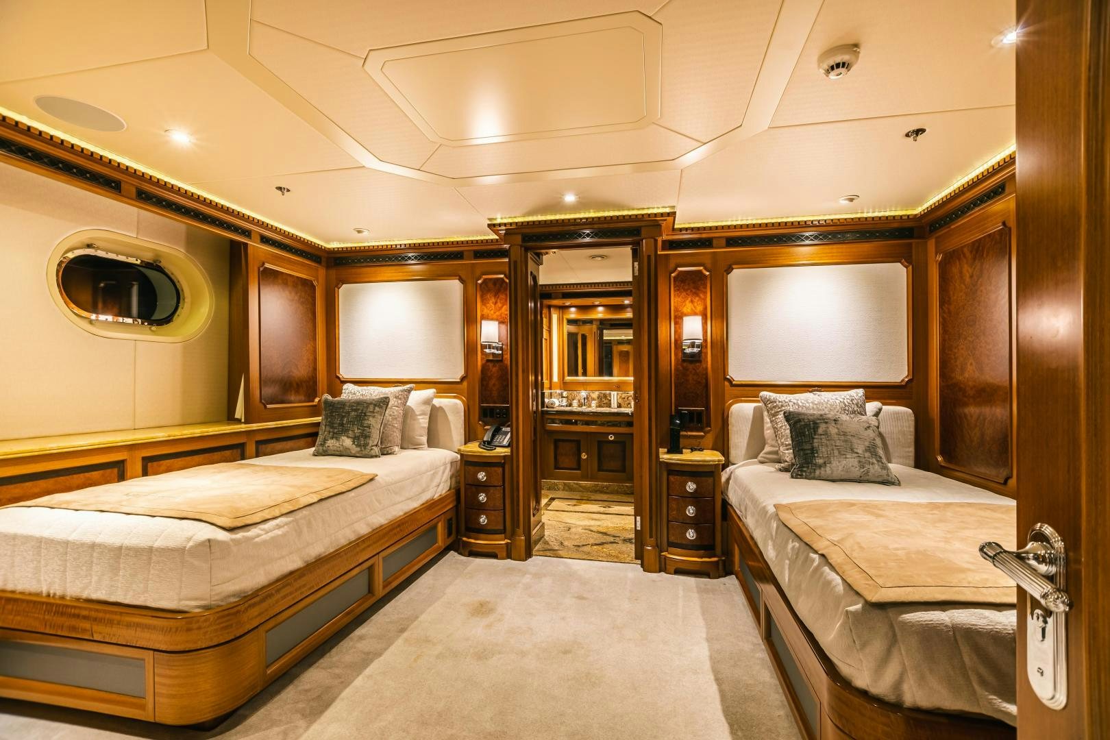 a room with two beds aboard GALLANT LADY Yacht for Sale