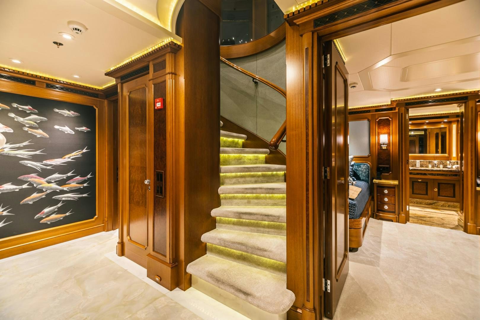 a hallway with doors and windows aboard GALLANT LADY Yacht for Sale