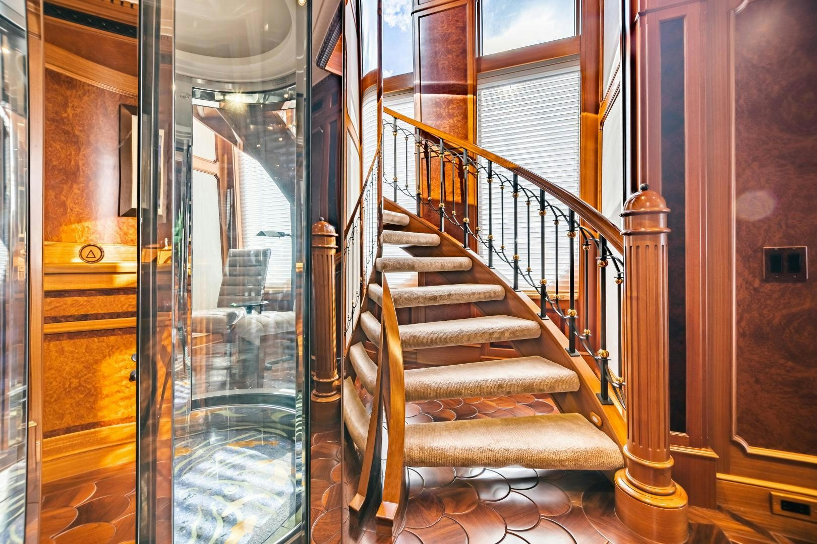 a staircase leading to a building aboard GALLANT LADY Yacht for Sale