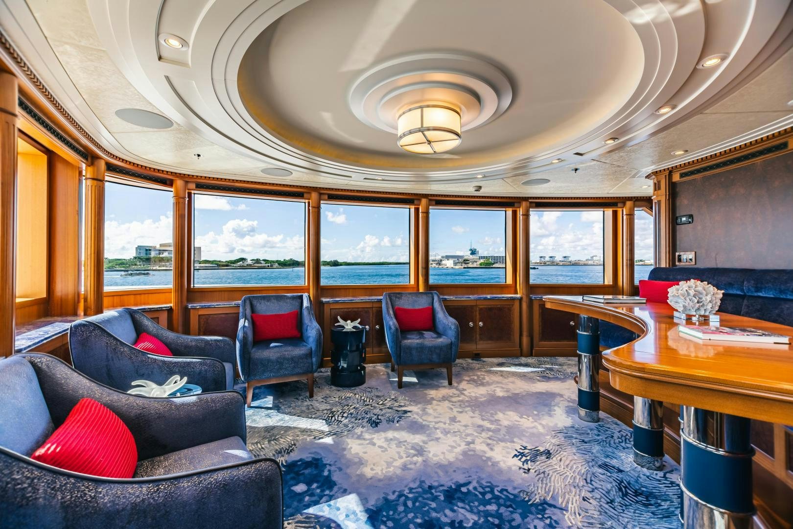 a large living room with a large open floor plan aboard GALLANT LADY Yacht for Sale
