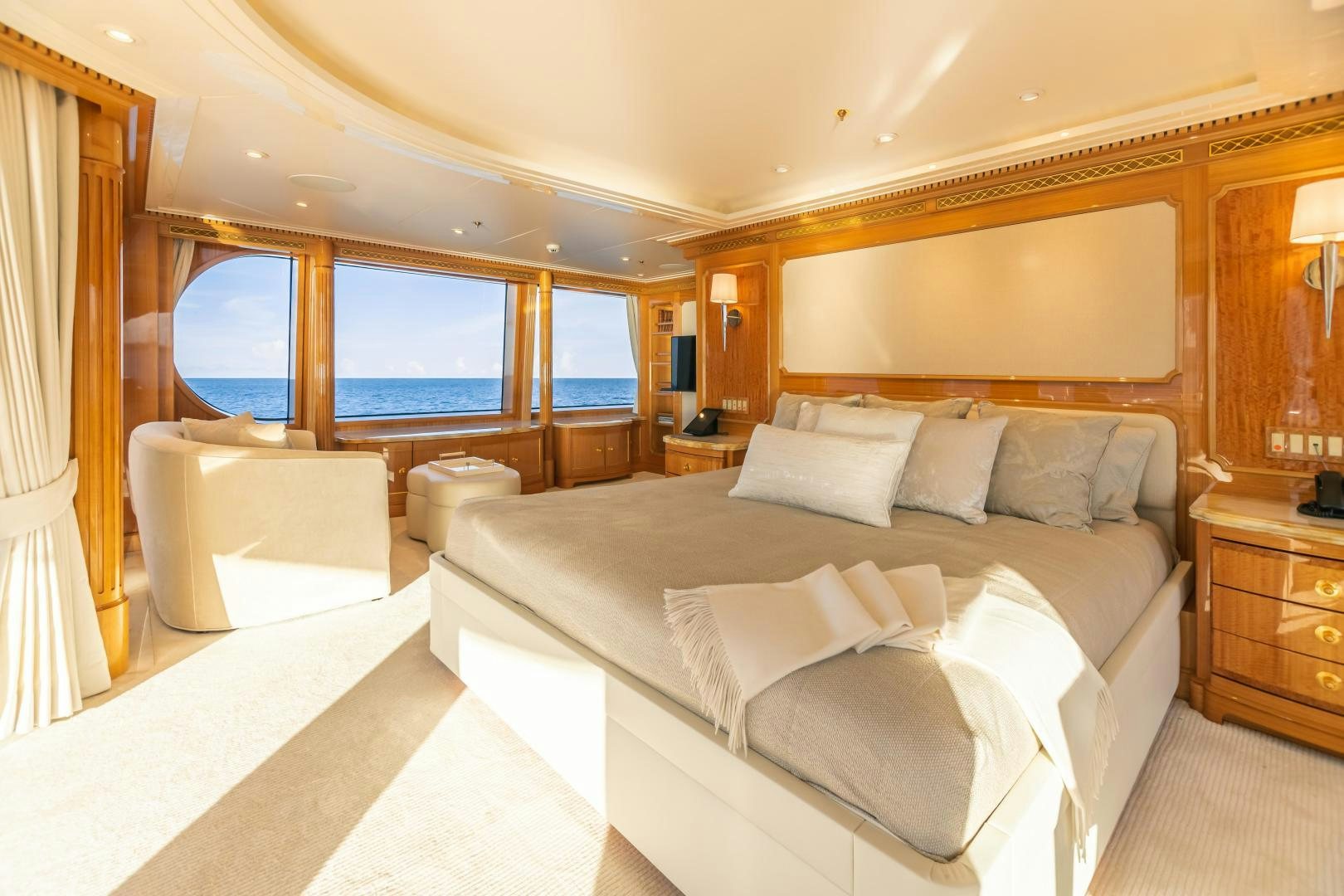 a large bedroom with a large bed aboard GALLANT LADY Yacht for Sale