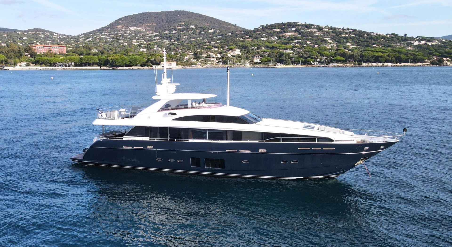 a large boat in the water aboard M/Y FLY Yacht for Sale
