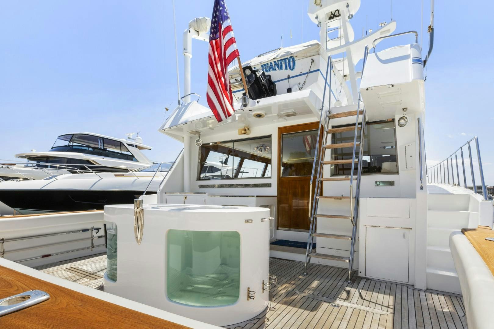 a boat on a deck aboard DON JUAN Yacht for Sale